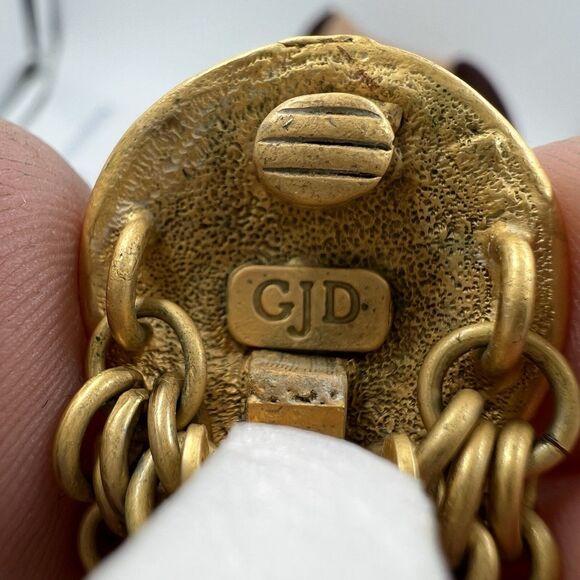 Vintage Signed - GJD Ginnie Johansen Clip On Goldtone Dangle Earrings - Picture 6 of 7